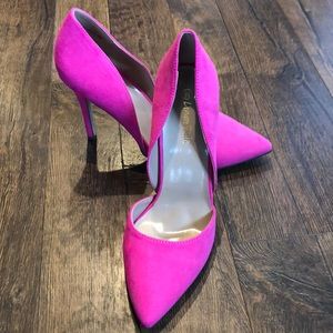 Hot pink suede stiletto heels